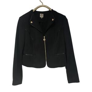 Anne Klein Black Ponte Knit Zip Front Jacket Blazer Corpcore Sz M